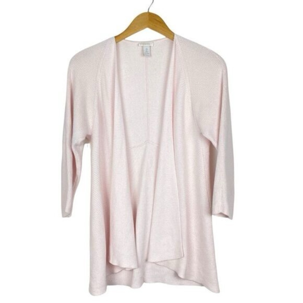 Chicos womens Pale Light Pink Open Front 3 4 Sleeve Knit Ribbed Cardigan US 0